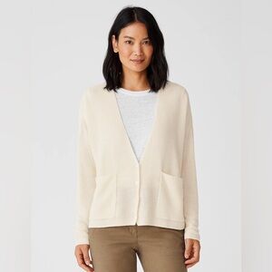 Eileen Fisher Organic Cotton Linen V-Neck Cardigan Size Small Petite Oversized
